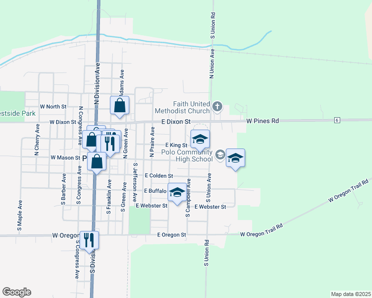 map of restaurants, bars, coffee shops, grocery stores, and more near 511 King Street in Polo