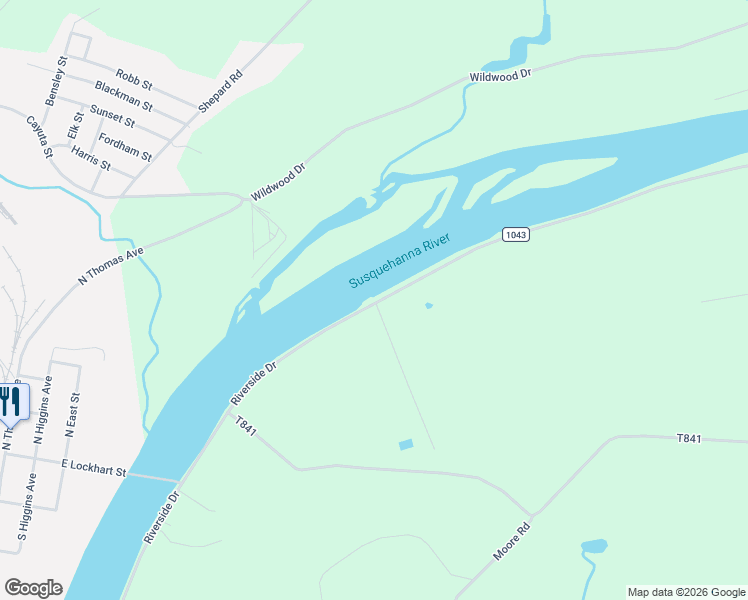 map of restaurants, bars, coffee shops, grocery stores, and more near Brown Road in Sayre