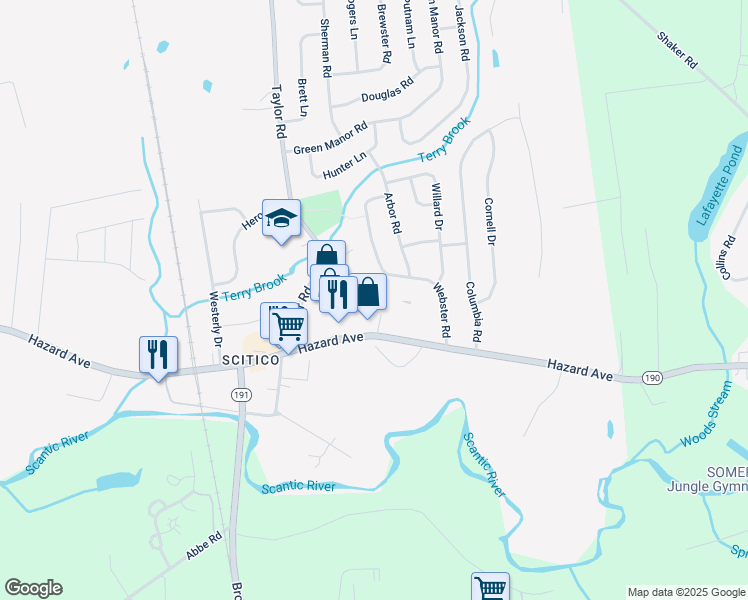 map of restaurants, bars, coffee shops, grocery stores, and more near 601 Hazard Avenue in Enfield