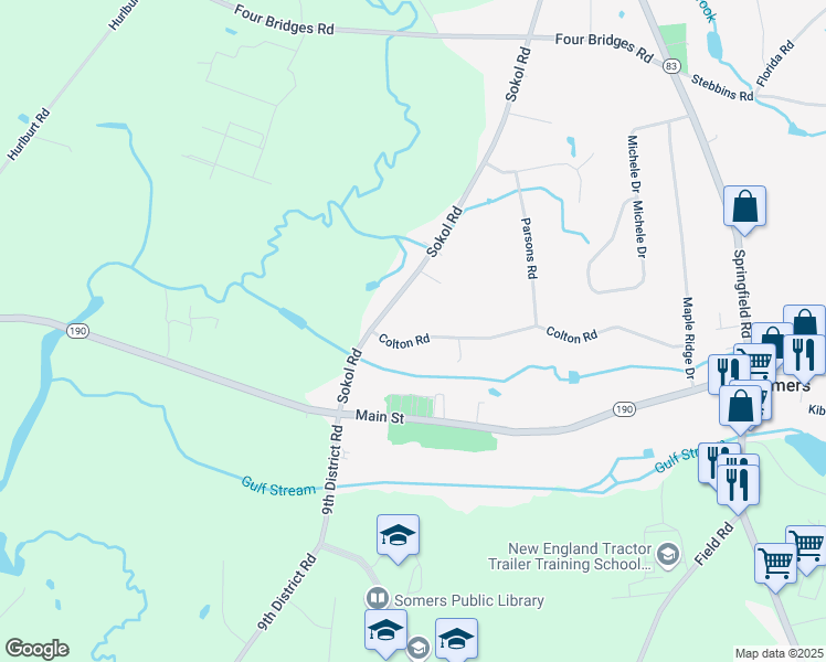 map of restaurants, bars, coffee shops, grocery stores, and more near 122 Colton Road in Somers