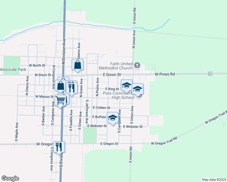 map of restaurants, bars, coffee shops, grocery stores, and more near 511 King Street in Polo