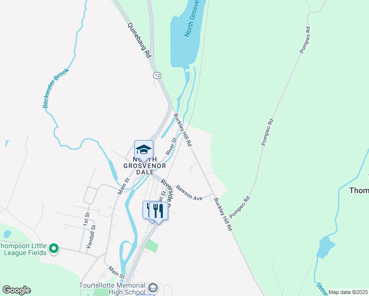 map of restaurants, bars, coffee shops, grocery stores, and more near 35 Buckley Hill Road in Thompson