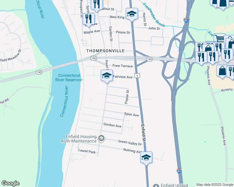 map of restaurants, bars, coffee shops, grocery stores, and more near 21 Hathaway Avenue in Enfield