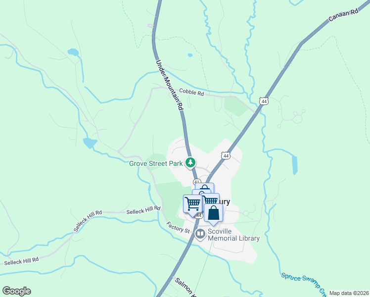 map of restaurants, bars, coffee shops, grocery stores, and more near 46 Under Mountain Road in Salisbury