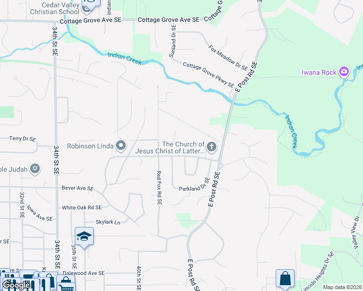 map of restaurants, bars, coffee shops, grocery stores, and more near 315 Andover Lane Southeast in Cedar Rapids