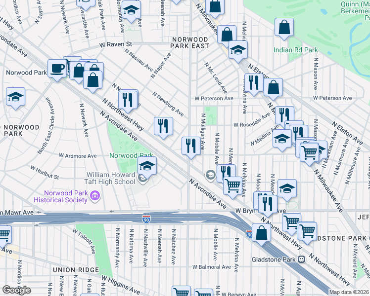 map of restaurants, bars, coffee shops, grocery stores, and more near in Chicago