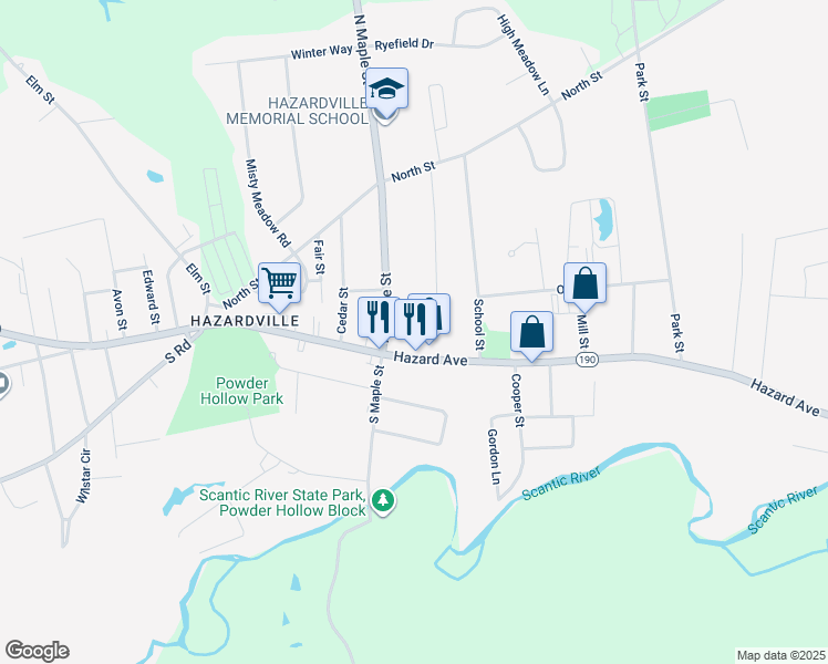 map of restaurants, bars, coffee shops, grocery stores, and more near 325 Hazard Avenue in Enfield