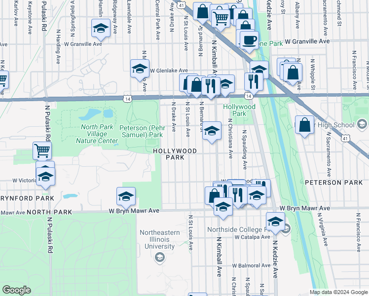 map of restaurants, bars, coffee shops, grocery stores, and more near in Chicago