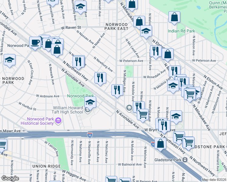 map of restaurants, bars, coffee shops, grocery stores, and more near in Chicago