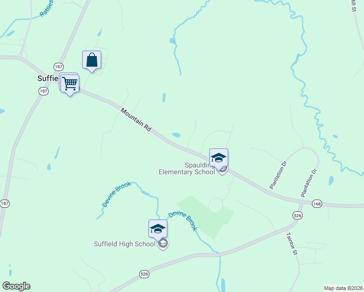 map of restaurants, bars, coffee shops, grocery stores, and more near 1031 Mountain Road in Suffield