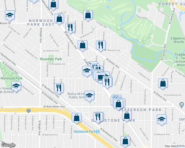 map of restaurants, bars, coffee shops, grocery stores, and more near in Chicago