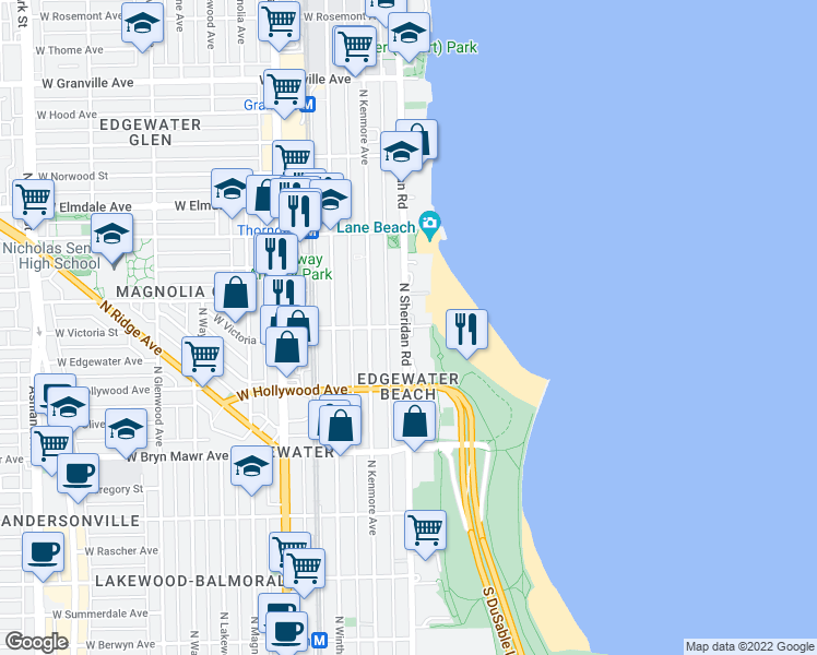 map of restaurants, bars, coffee shops, grocery stores, and more near in Chicago
