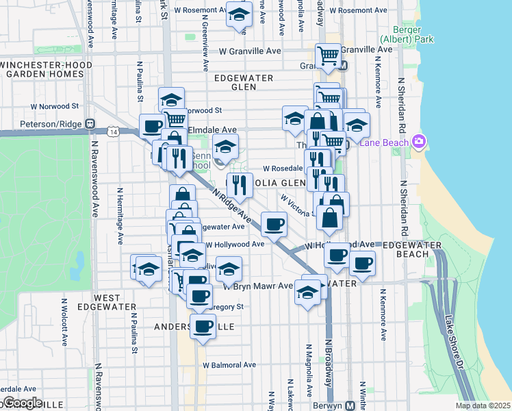 map of restaurants, bars, coffee shops, grocery stores, and more near in Chicago
