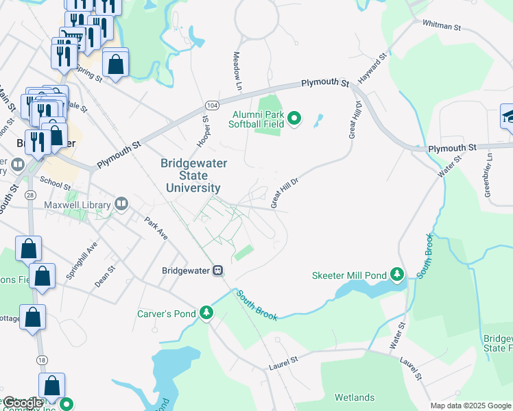 map of restaurants, bars, coffee shops, grocery stores, and more near 240-R Burrill Avenue in Bridgewater