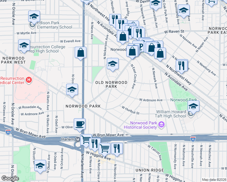 map of restaurants, bars, coffee shops, grocery stores, and more near in Chicago