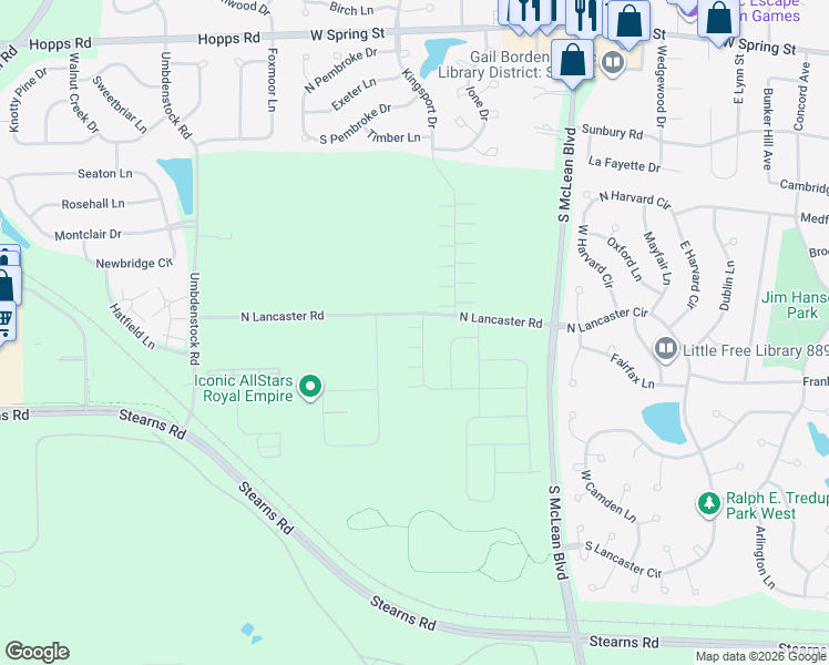 map of restaurants, bars, coffee shops, grocery stores, and more near 413 Joseph Drive in South Elgin
