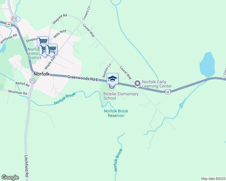 map of restaurants, bars, coffee shops, grocery stores, and more near 128 Greenwoods Road East in Litchfield County