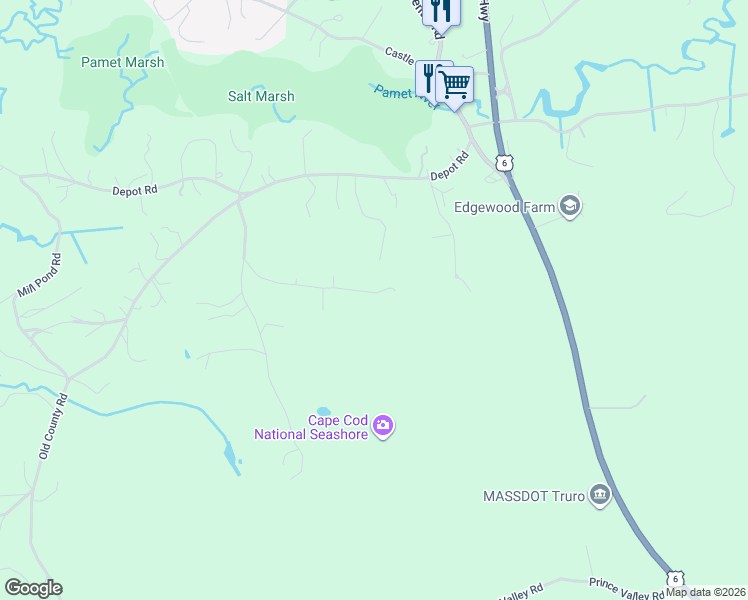 map of restaurants, bars, coffee shops, grocery stores, and more near 16 Francis Farm Road in Eastham