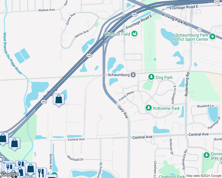 map of restaurants, bars, coffee shops, grocery stores, and more near 1686 Mansfield Court in Roselle