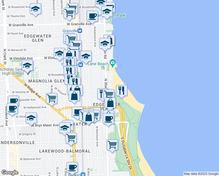 map of restaurants, bars, coffee shops, grocery stores, and more near in Chicago