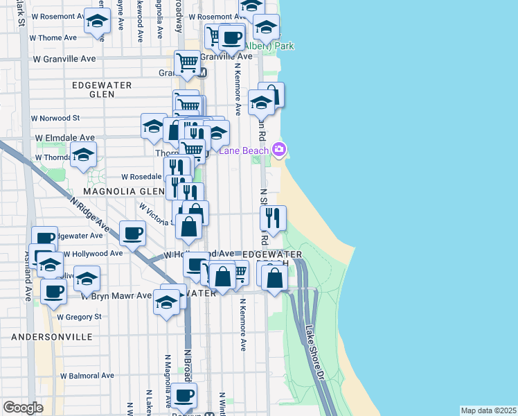map of restaurants, bars, coffee shops, grocery stores, and more near in Chicago