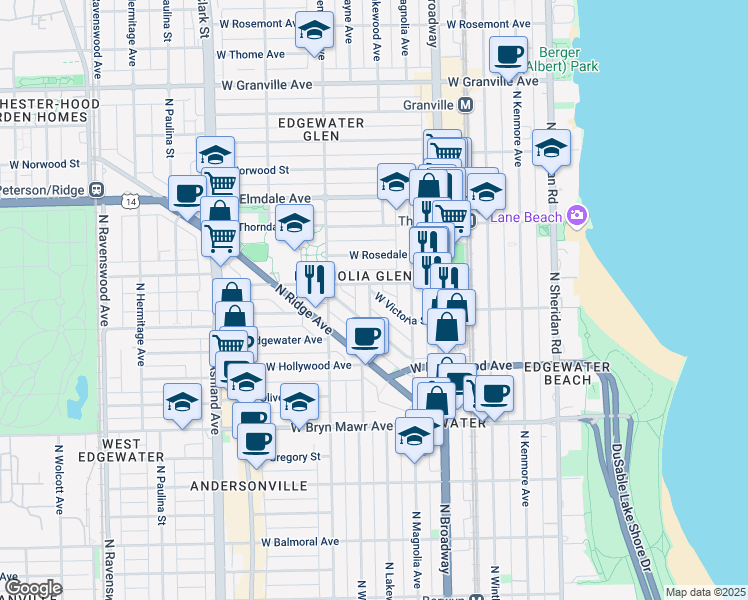 map of restaurants, bars, coffee shops, grocery stores, and more near in Chicago