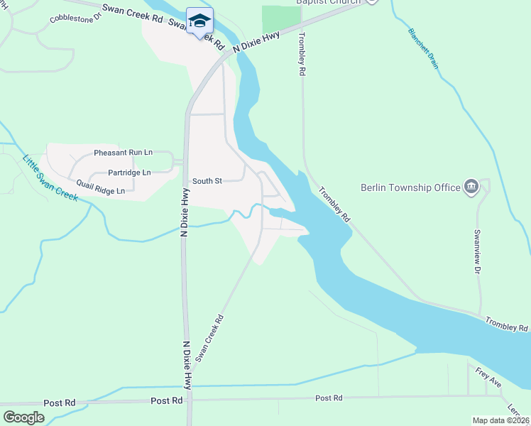 map of restaurants, bars, coffee shops, grocery stores, and more near 7540 Swan Creek Road in Charter Township of Berlin