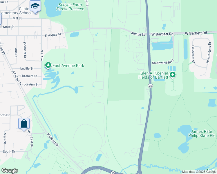 map of restaurants, bars, coffee shops, grocery stores, and more near Illinois Prairie Path - Elgin Branch in South Elgin