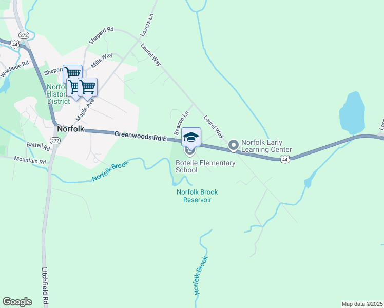 map of restaurants, bars, coffee shops, grocery stores, and more near 128 Greenwoods Road East in Litchfield County