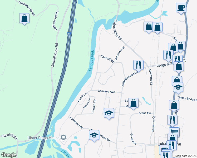 map of restaurants, bars, coffee shops, grocery stores, and more near 26 Penstock Lane in Lake Katrine