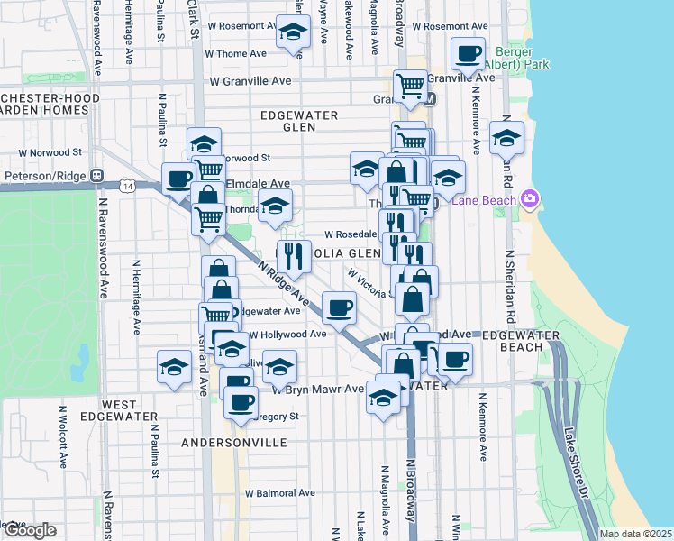 map of restaurants, bars, coffee shops, grocery stores, and more near in Chicago