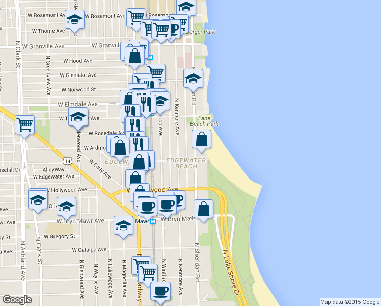 map of restaurants, bars, coffee shops, grocery stores, and more near in Chicago