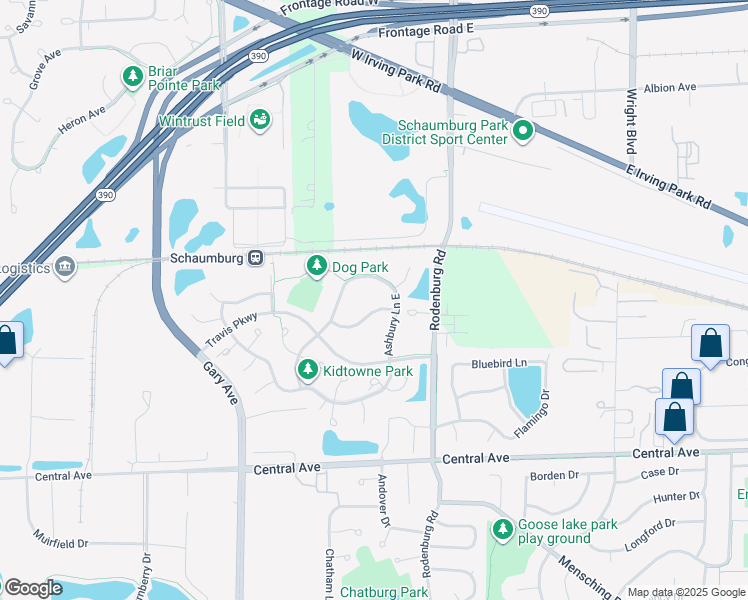 map of restaurants, bars, coffee shops, grocery stores, and more near 308 Ashbury Court in Roselle