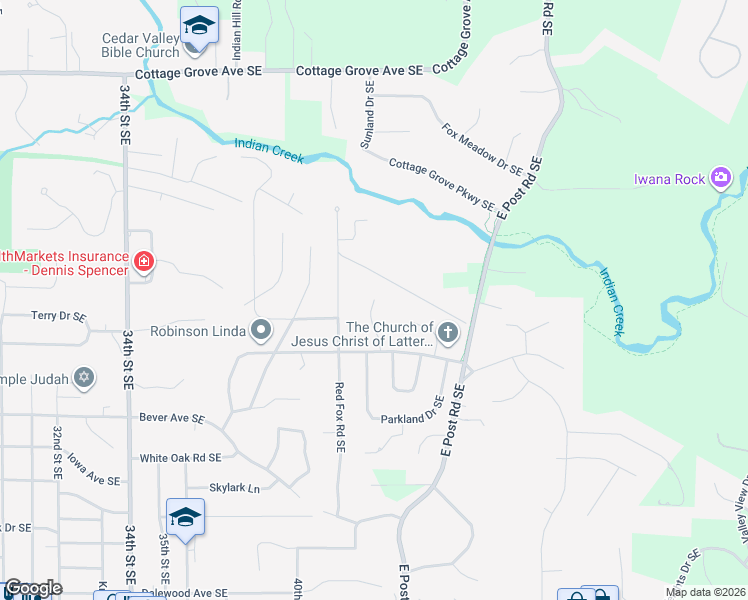 map of restaurants, bars, coffee shops, grocery stores, and more near 301 Andover Lane Southeast in Cedar Rapids