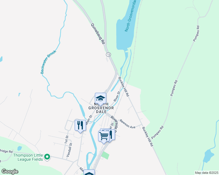 map of restaurants, bars, coffee shops, grocery stores, and more near 954 Riverside Drive in Thompson