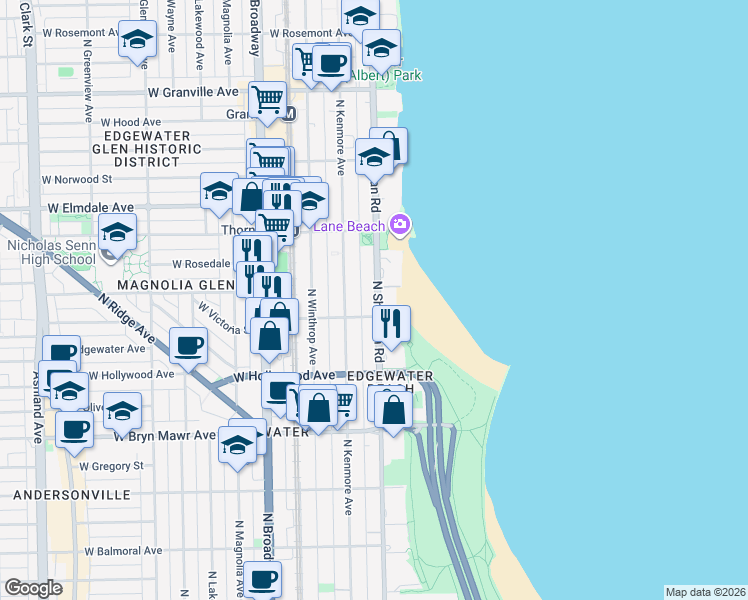 map of restaurants, bars, coffee shops, grocery stores, and more near in Chicago