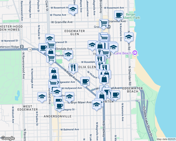 map of restaurants, bars, coffee shops, grocery stores, and more near in Chicago