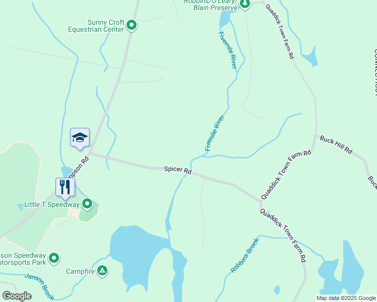 map of restaurants, bars, coffee shops, grocery stores, and more near 100 Spicer Road in Thompson