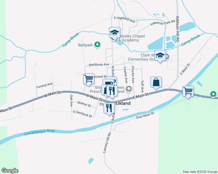 map of restaurants, bars, coffee shops, grocery stores, and more near 202 Parkhurst St in Elkland