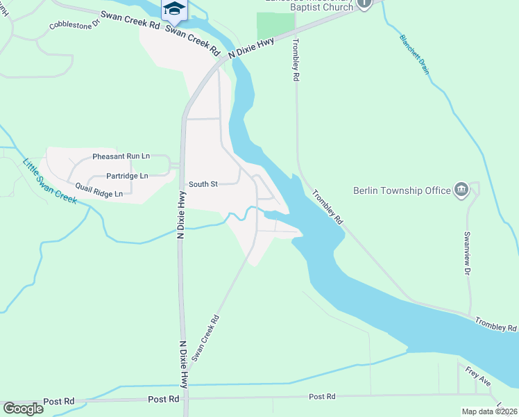 map of restaurants, bars, coffee shops, grocery stores, and more near 7540 Swan Creek Road in Charter Township of Berlin