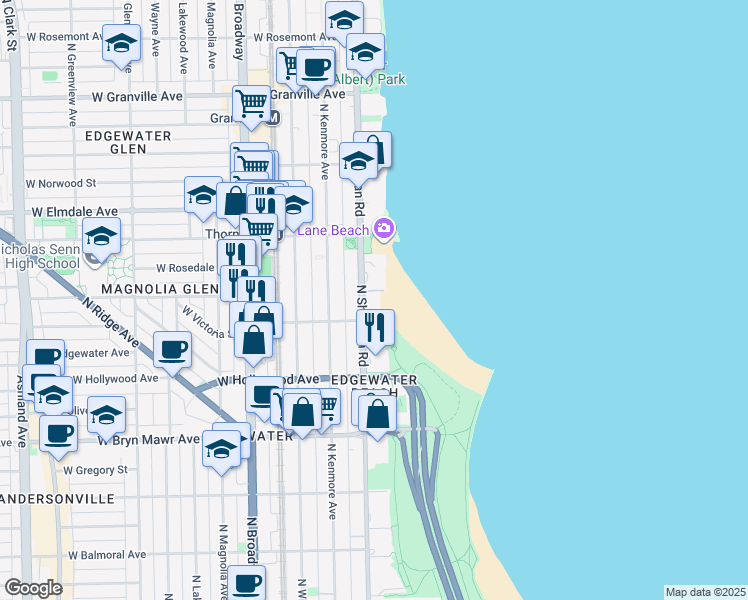 map of restaurants, bars, coffee shops, grocery stores, and more near in Chicago