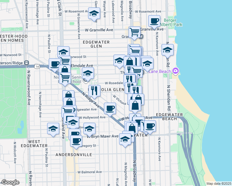 map of restaurants, bars, coffee shops, grocery stores, and more near in Chicago