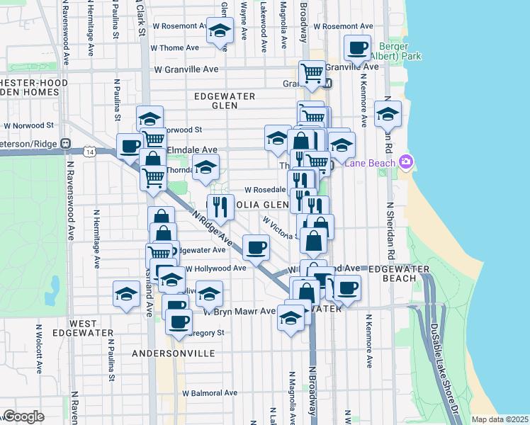 map of restaurants, bars, coffee shops, grocery stores, and more near in Chicago