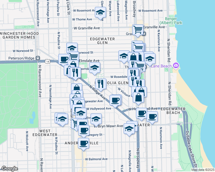 map of restaurants, bars, coffee shops, grocery stores, and more near in Chicago