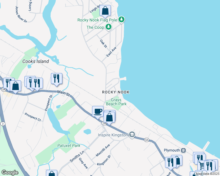 map of restaurants, bars, coffee shops, grocery stores, and more near 2 Wharf Lane in Kingston