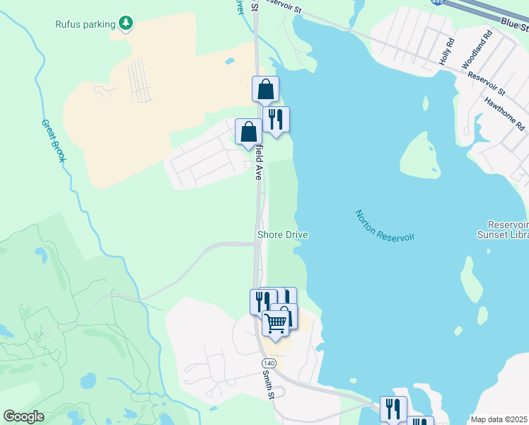 map of restaurants, bars, coffee shops, grocery stores, and more near 225 Mansfield Avenue in Norton