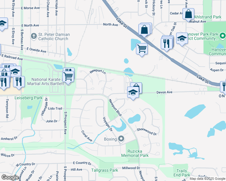 map of restaurants, bars, coffee shops, grocery stores, and more near 753 Candleridge Court in Bartlett