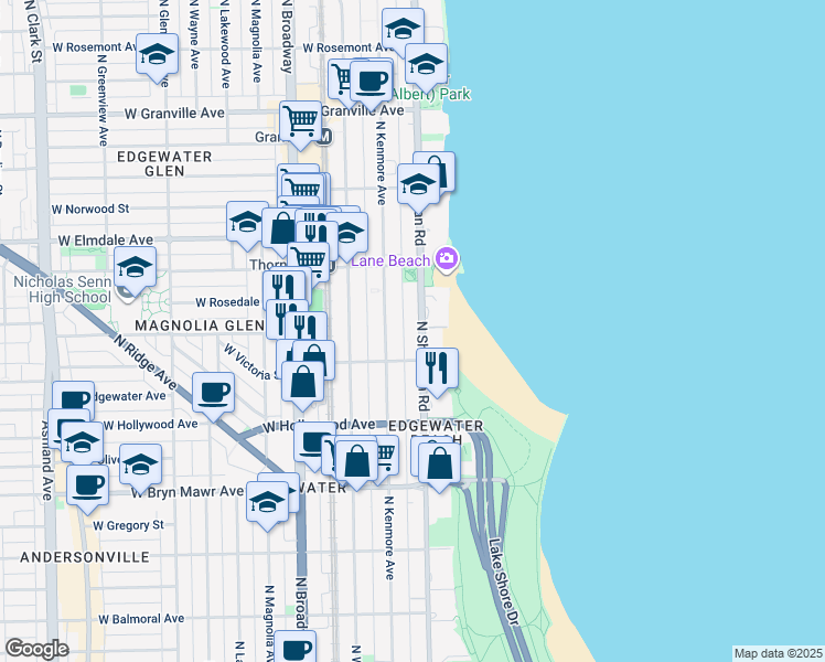 map of restaurants, bars, coffee shops, grocery stores, and more near in Chicago
