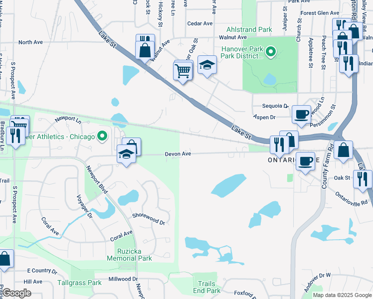 map of restaurants, bars, coffee shops, grocery stores, and more near 272 Devon Avenue in Roselle