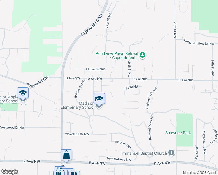 map of restaurants, bars, coffee shops, grocery stores, and more near 2801 Muriel Drive Northwest in Cedar Rapids